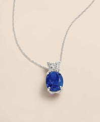 0.3 CT. Lab-Grown Diamond 12mm Sapphire 14k White Gold Pendant Necklace | Brooks Brothers