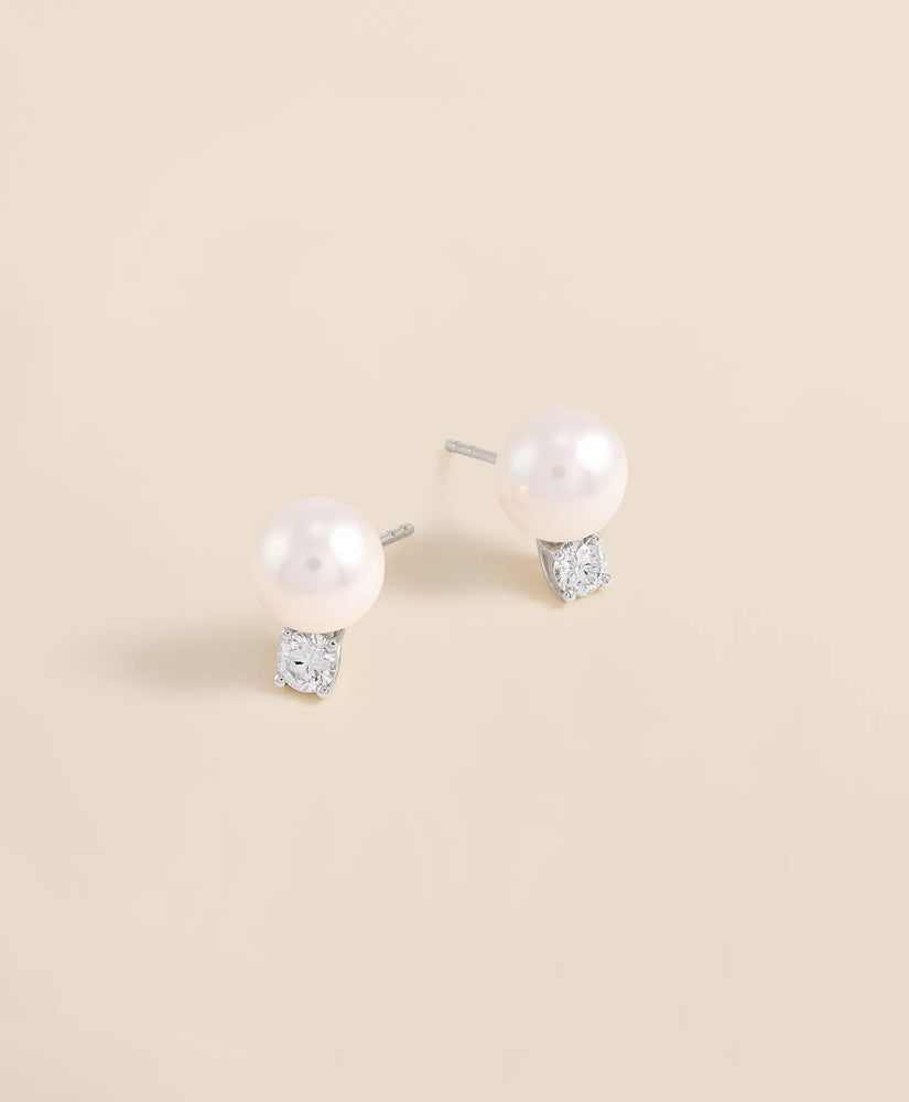 14k White Gold Pearl Stud Earrings | Brooks Brothers
