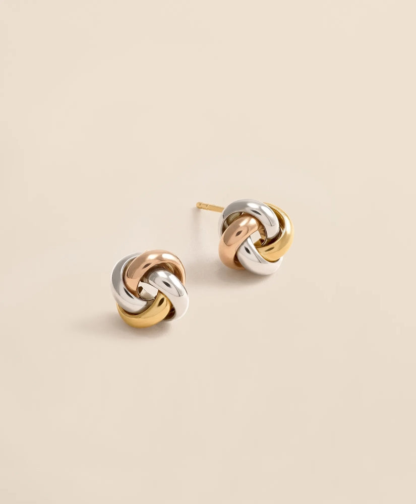 14k Yellow-White-Rose Gold Knot Stud Earrings | Brooks Brothers