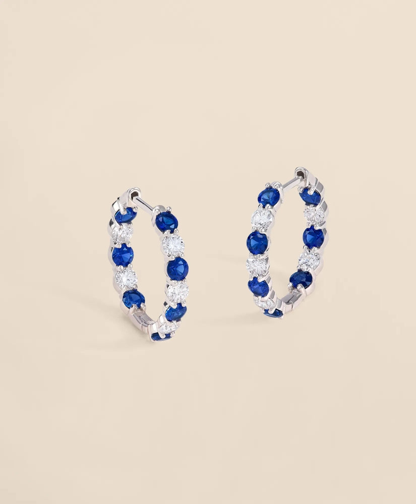 1 CT. Lab-Grown Diamond 3mm Sapphire 14k White Gold Hoop Earrings | Brooks Brothers