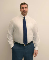 Big & Tall Stretch Cotton Non-Iron Pinpoint Oxford Polo Button Down, Windowpane Dress Shirt | Brooks Brothers