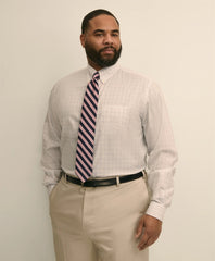 Big & Tall Stretch Cotton Non-Iron Pinpoint Oxford Polo Button Down, Windowpane Dress Shirt | Brooks Brothers