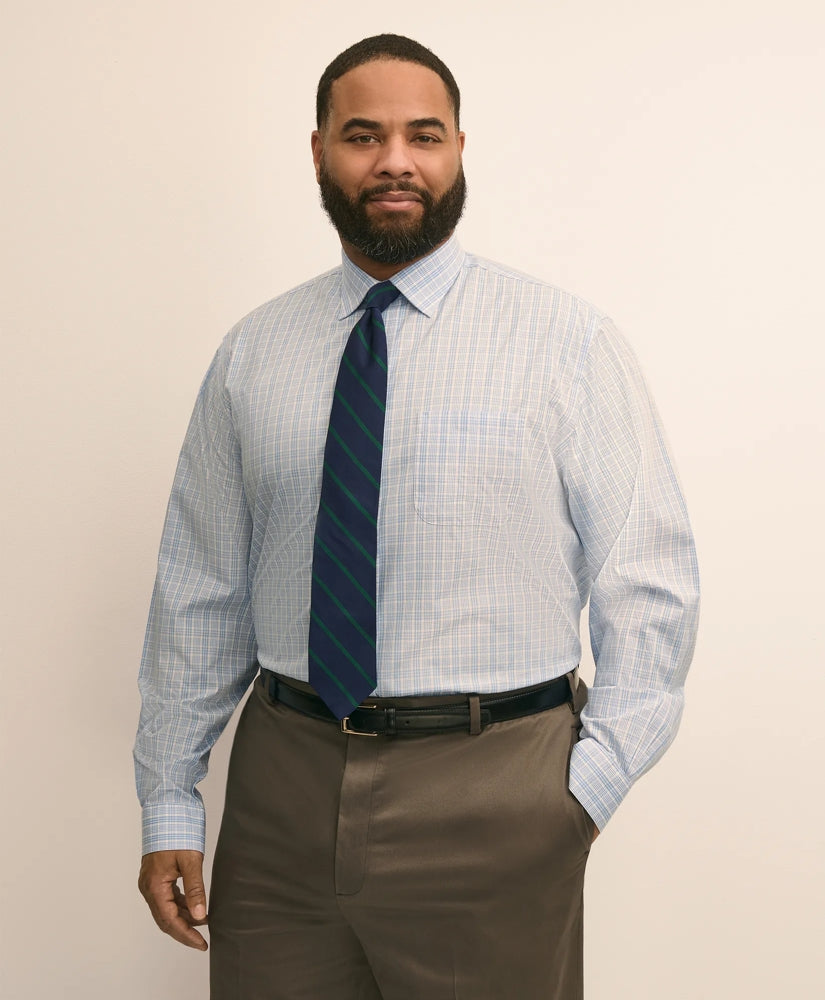 Big & Tall Stretch Cotton Non-Iron Poplin Ainsley Collar, Check Dress Shirt | Brooks Brothers