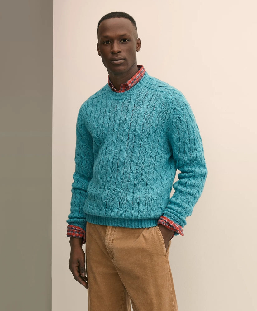 Cable Crewneck Sweater in Shetland Wool | Brooks Brothers