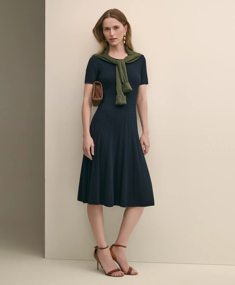 Cable-Knit Fit-and-Flare Sweater Dress | Brooks Brothers