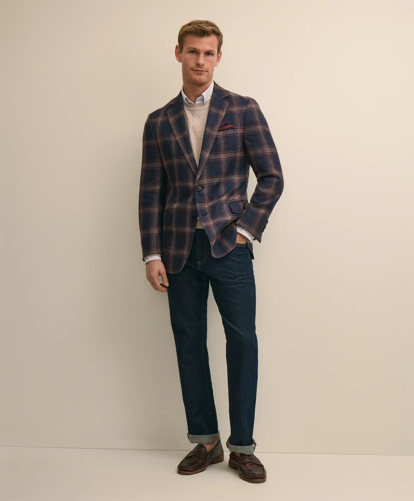 Classic Fit Linen-Silk-Cotton Check 1818 Sport Coat | Brooks Brothers