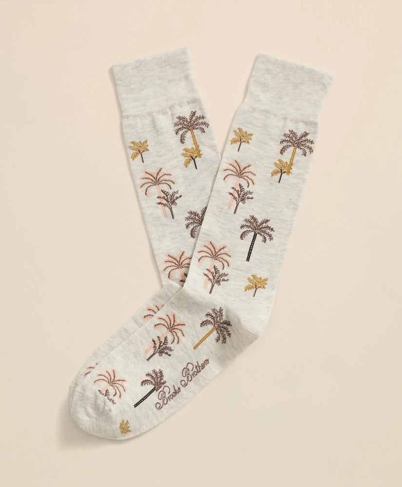 Cotton Blend Palm-Tree Motif Socks | Brooks Brothers