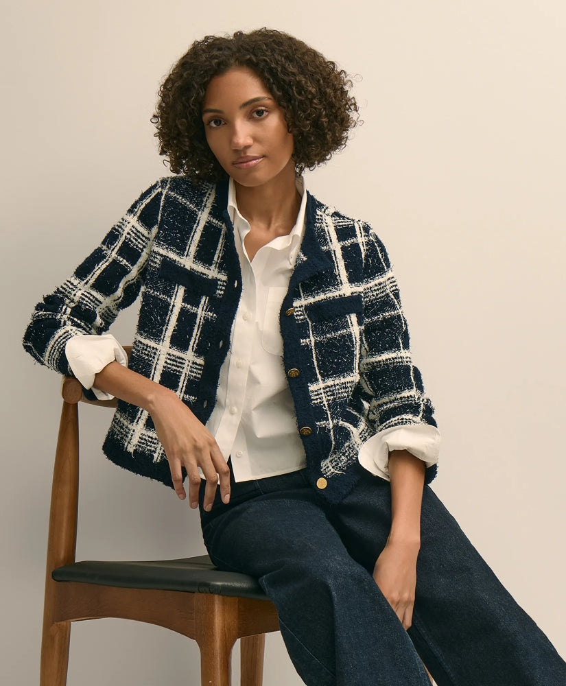 Cotton-Blend Soft Plaid Cardigan | Brooks Brothers