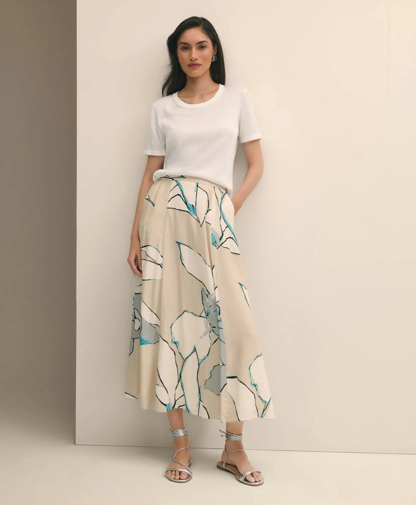 Flare Midi Skirt In Abstract Print | Brooks Brothers