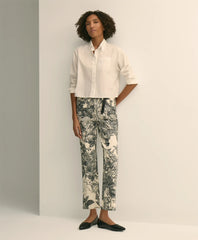 Cotton Floral Cropped Kick Flare Jeans | Brooks Brothers