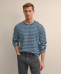 Cotton Indigo-Dyed Heavyweight Mariner Stripe Long-Sleeve T-Shirt | Brooks Brothers