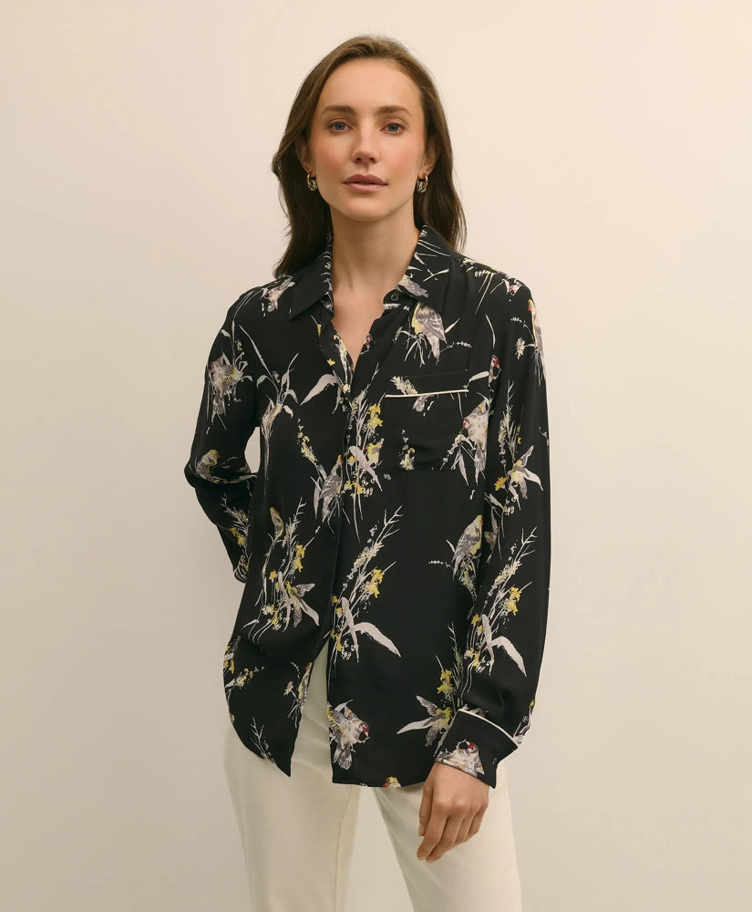 Crepe Viscose Relaxed Bird-Print Blouse | Brooks Brothers