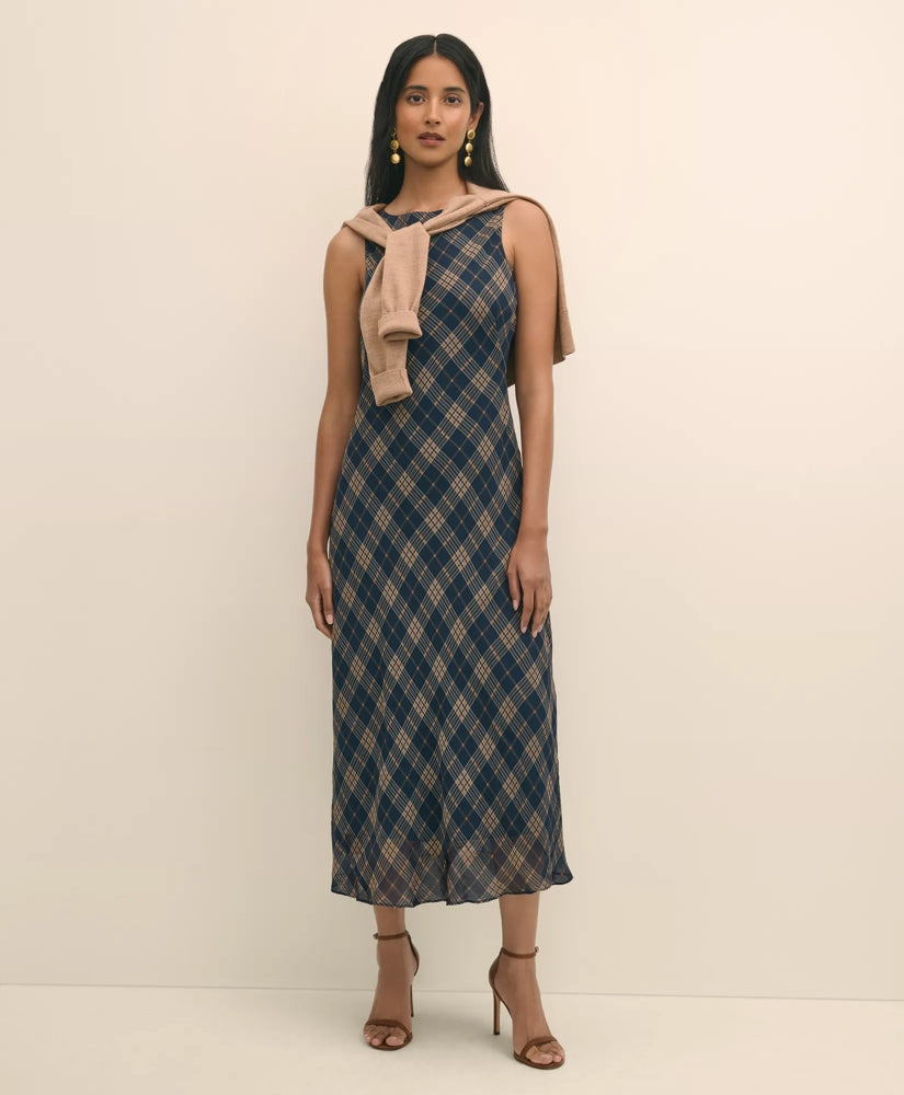 Crinkle Chiffon Plaid Maxi Dress | Brooks Brothers