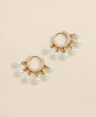 Gold-Toned Hoop Earrings with Drop Faux Pearls | Brooks Brothers