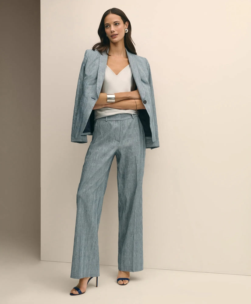 Linen Blend Wide-Leg Trousers | Brooks Brothers