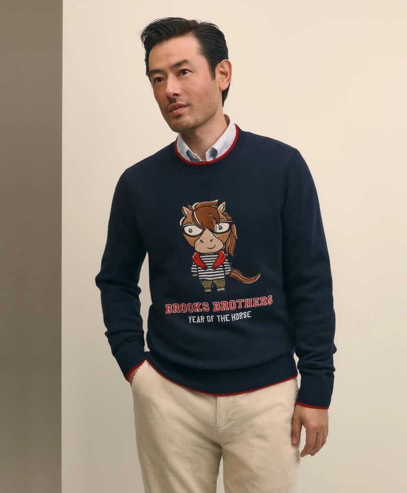 Men's Lunar New Year Merino Wool-Blend Intarsia Crewneck Sweater | Brooks Brothers