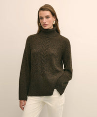 Merino Wool Blend Marled Cable-Knit Turtleneck Sweater | Brooks Brothers