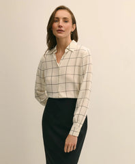 Relaxed Silk Windowpane Blouse | Brooks Brothers