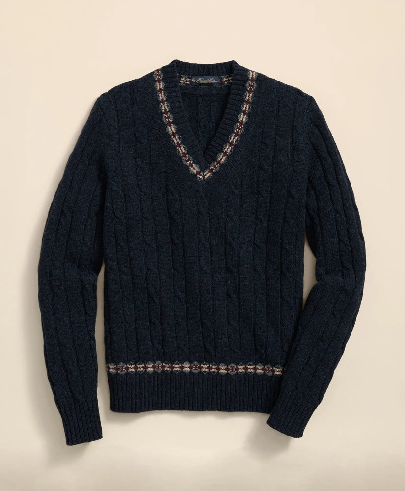 Shetland Wool Fair-Isle Tipped Archive Tennis Sweater | Brooks Brothers