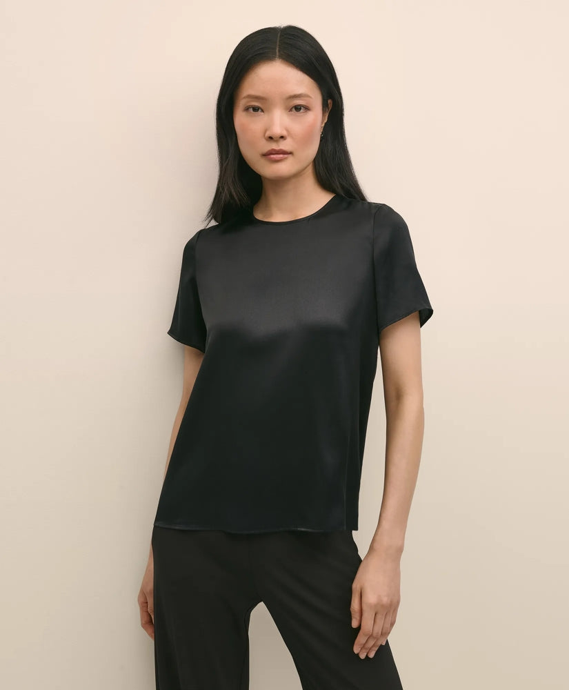 Short-Sleeve Top in Washable Silk Charmeuse | Brooks Brothers