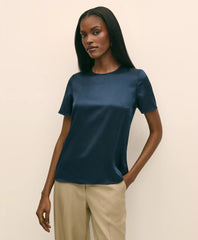 Short-Sleeve Top in Washable Silk Charmeuse | Brooks Brothers