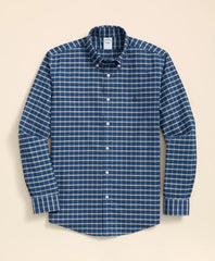 Stretch Cotton Non-Iron Oxford Polo Button Down Collar, Mini Tartan Shirt | Brooks Brothers