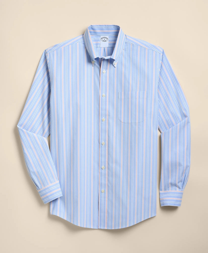 Stretch Cotton Non-Iron Broadcloth Polo Button-Down Collar, Stripe Sport Shirt | Brooks Brothers