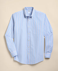 Stretch Cotton Non-Iron Broadcloth Polo Button-Down Collar, Stripe Sport Shirt | Brooks Brothers