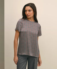 Washable Silk Charmeuse Plaid Short-Sleeve Top | Brooks Brothers