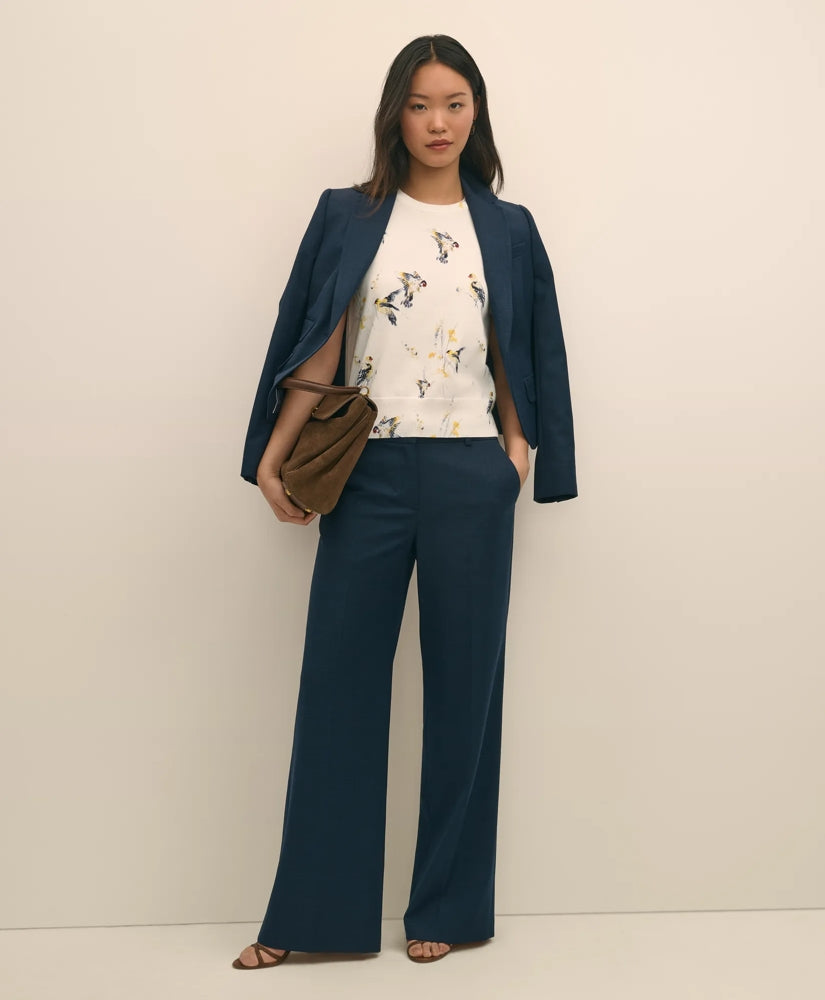 Wool Blend Hopsack Wide-Leg Pants | Brooks Brothers