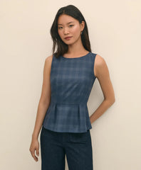 Wool-Silk Blend Sleeveless Plaid Peplum Top | Brooks Brothers