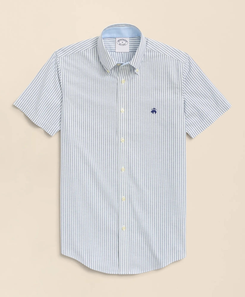 Stretch Non-Iron Oxford Button-Down Collar, Bengal Stripe Short- Sleeve Sport Shirt | Brooks Brothers