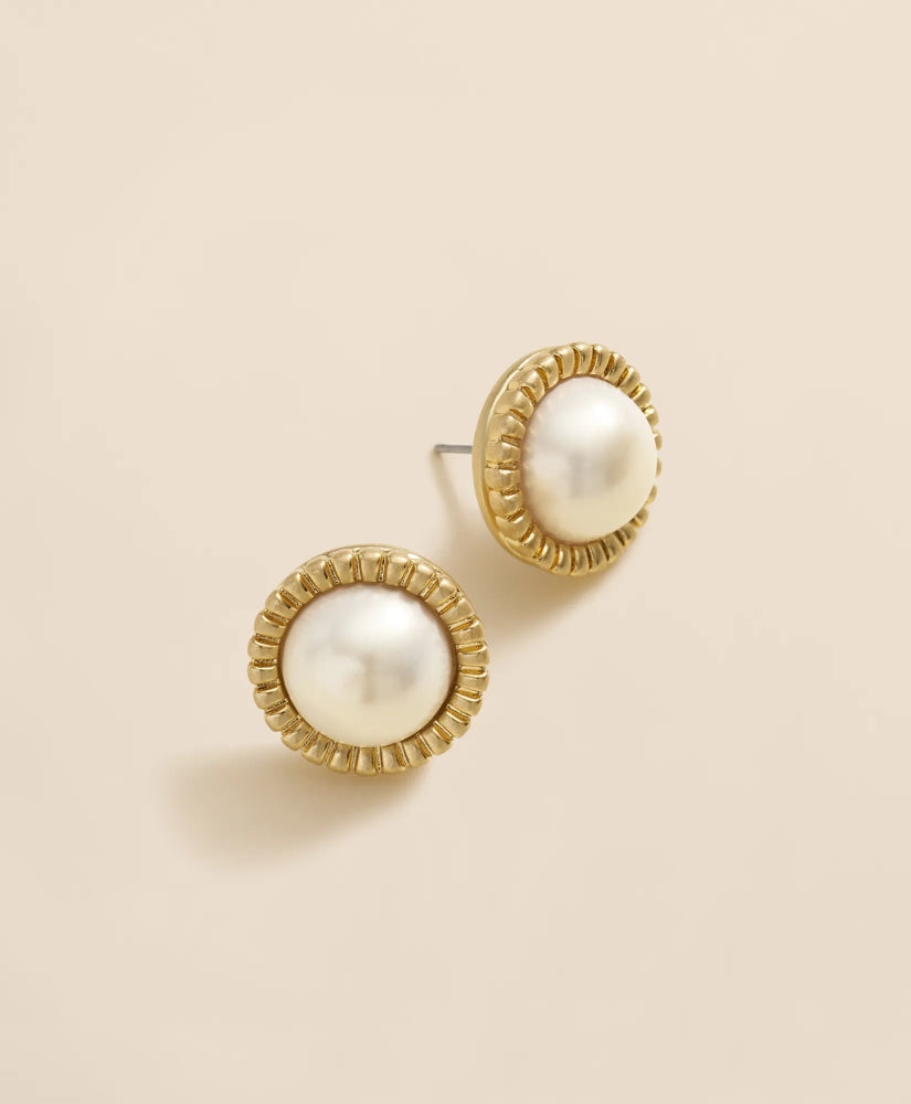 Bezel Frame Faux-Pearl Stud Earrings | Brooks Brothers
