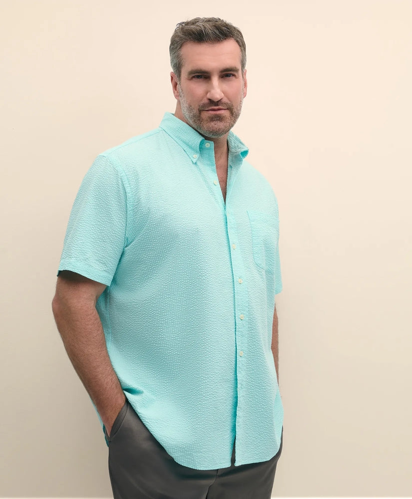 Big & Tall Cotton Seersucker Polo Button-Down Collar, Short-Sleeve Shirt | Brooks Brothers