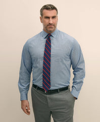 Big & Tall Stretch Cotton Broadcloth Non-Iron Ainsley Collar Windowpane, Dress Shirt | Brooks Brothers