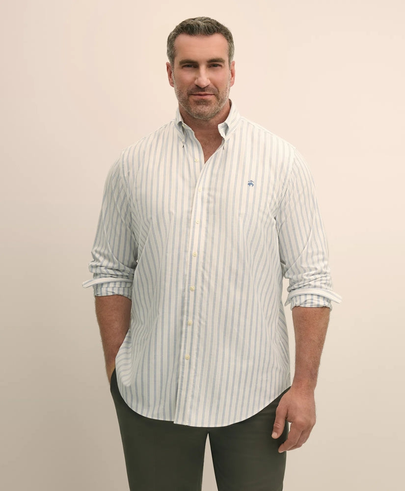 Big & Tall Stretch Cotton Non-Iron Oxford Polo Button Down Collar, Outline Stripe Shirt | Brooks Brothers
