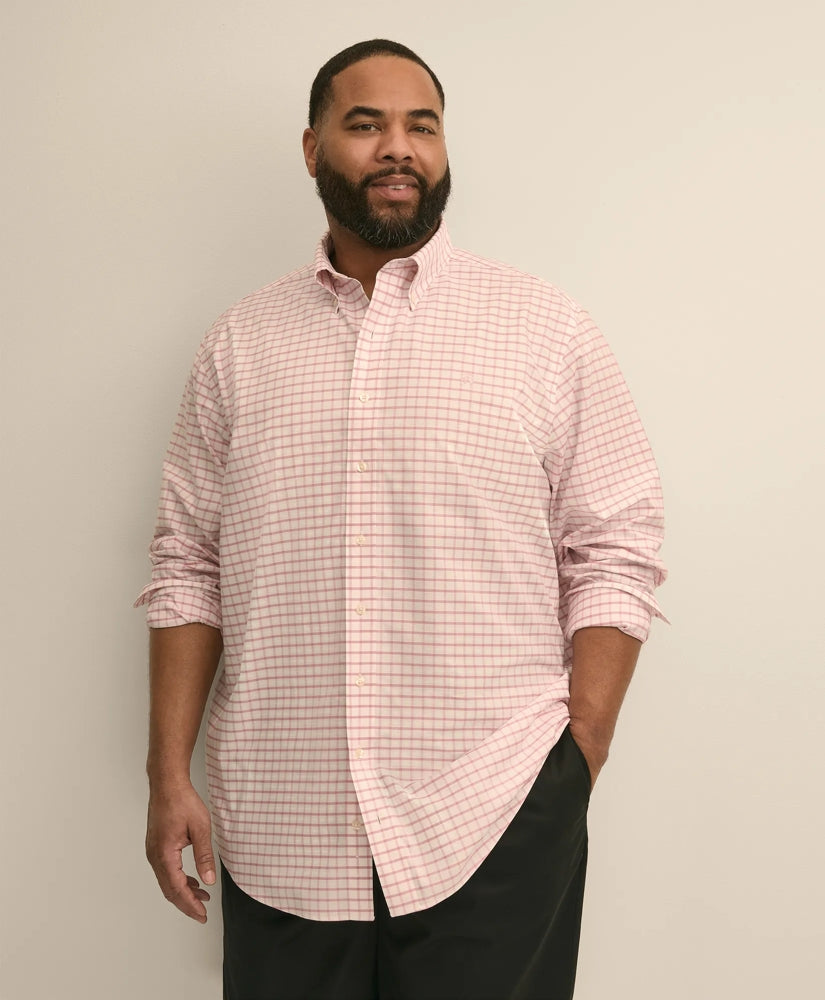 Big & Tall Stretch Cotton Non-Iron Oxford Polo Button Down, Windowpane Sport Shirt | Brooks Brothers