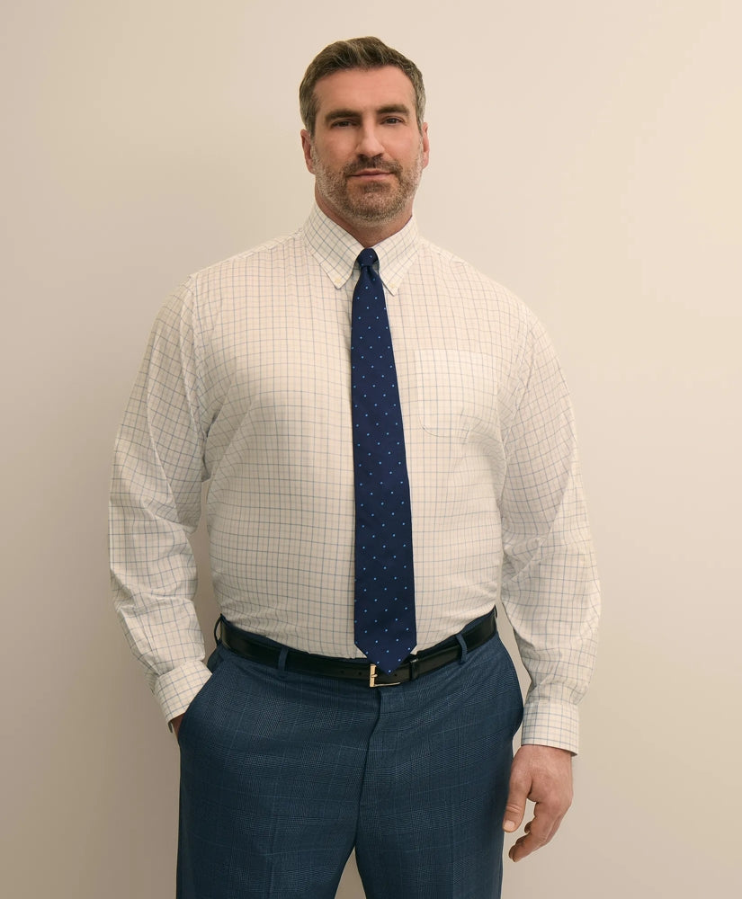 Big & Tall Stretch Cotton Non-Iron Pinpoint Oxford Polo Button Down, Windowpane Dress Shirt | Brooks Brothers