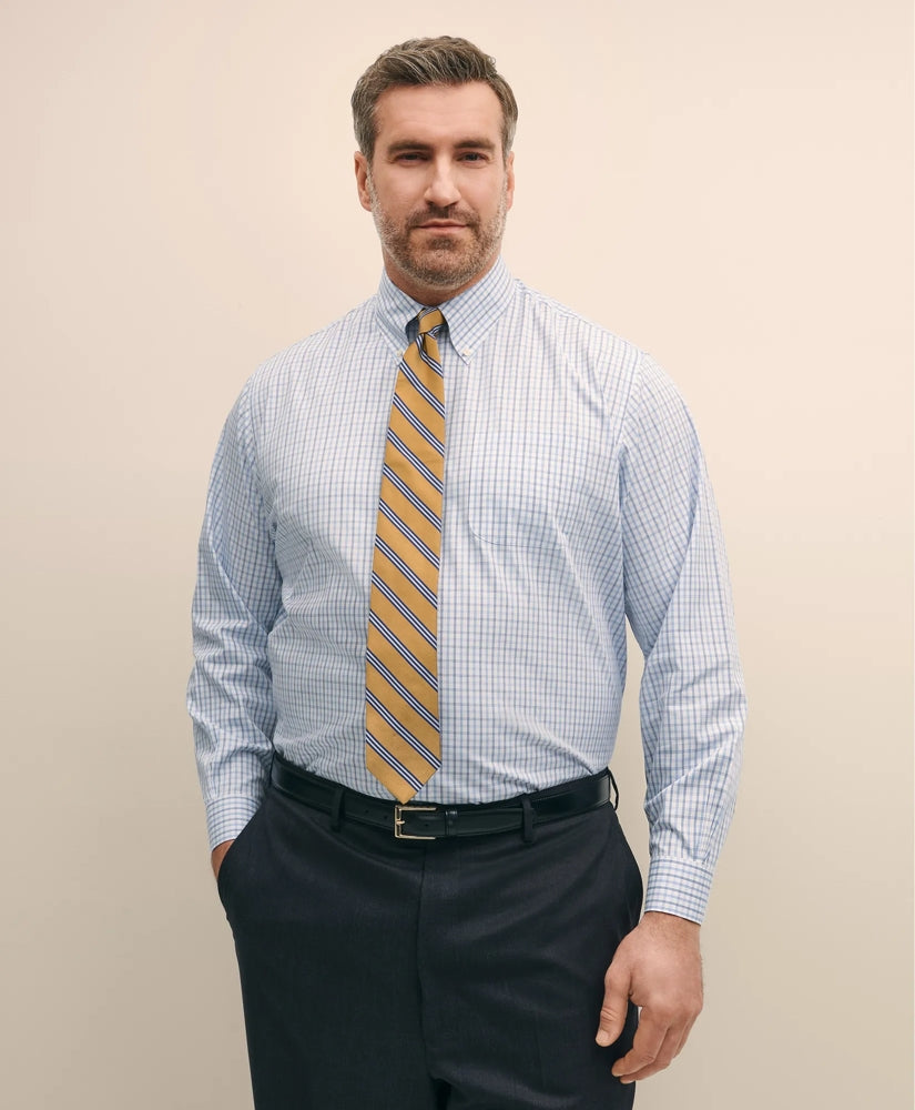 Big & Tall Stretch Cotton Non-Iron Pinpoint Polo Button Down Collar, Tattersall Dress Shirt | Brooks Brothers