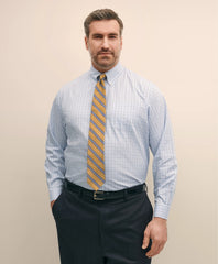 Big & Tall Stretch Cotton Non-Iron Pinpoint Polo Button Down Collar, Tattersall Dress Shirt | Brooks Brothers