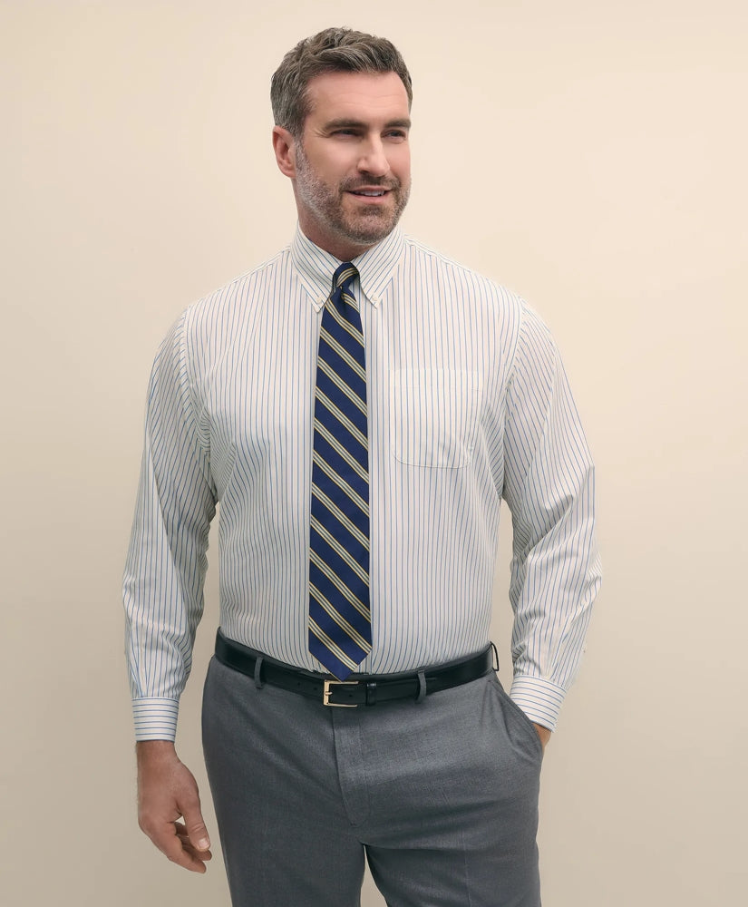 Big & Tall Stretch Cotton Non-Iron Pinpoint Polo Button Down Collar, Track Stripe Dress Shirt | Brooks Brothers