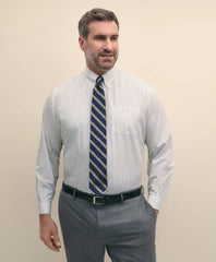Big & Tall Stretch Cotton Non-Iron Pinpoint Polo Button Down Collar, Track Stripe Dress Shirt | Brooks Brothers