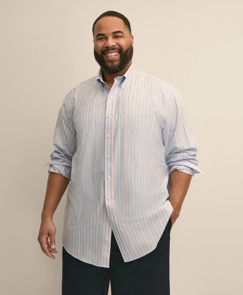 Big & Tall Stretch Cotton Non-Iron Poplin Polo Button Down, Stripe Sport Shirt | Brooks Brothers