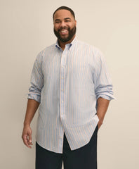 Big & Tall Stretch Cotton Non-Iron Poplin Polo Button Down, Stripe Sport Shirt | Brooks Brothers