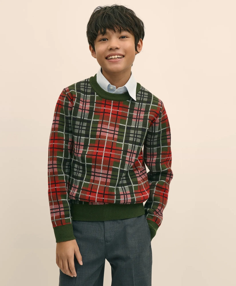 Boys Cotton Jacquard Tartan Sweater | Brooks Brothers