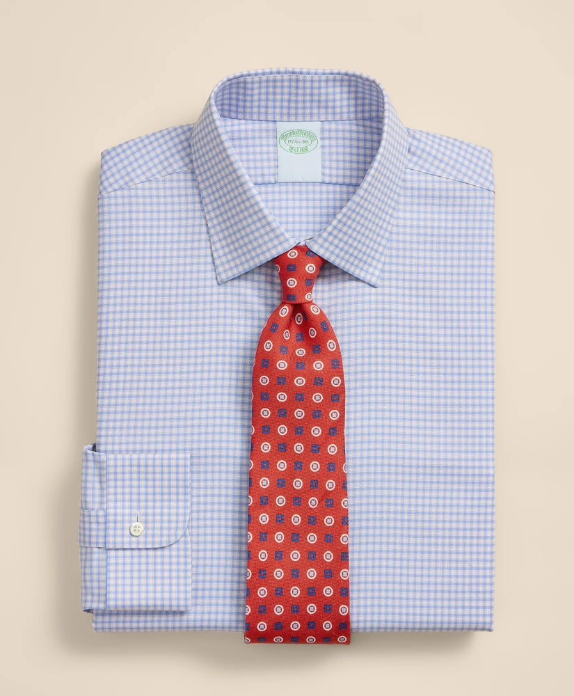 Brooks Brothers Explorer Collection Non-Iron Twill Ainsley Collar, Mini-Check Dress Shirt | Brooks Brothers