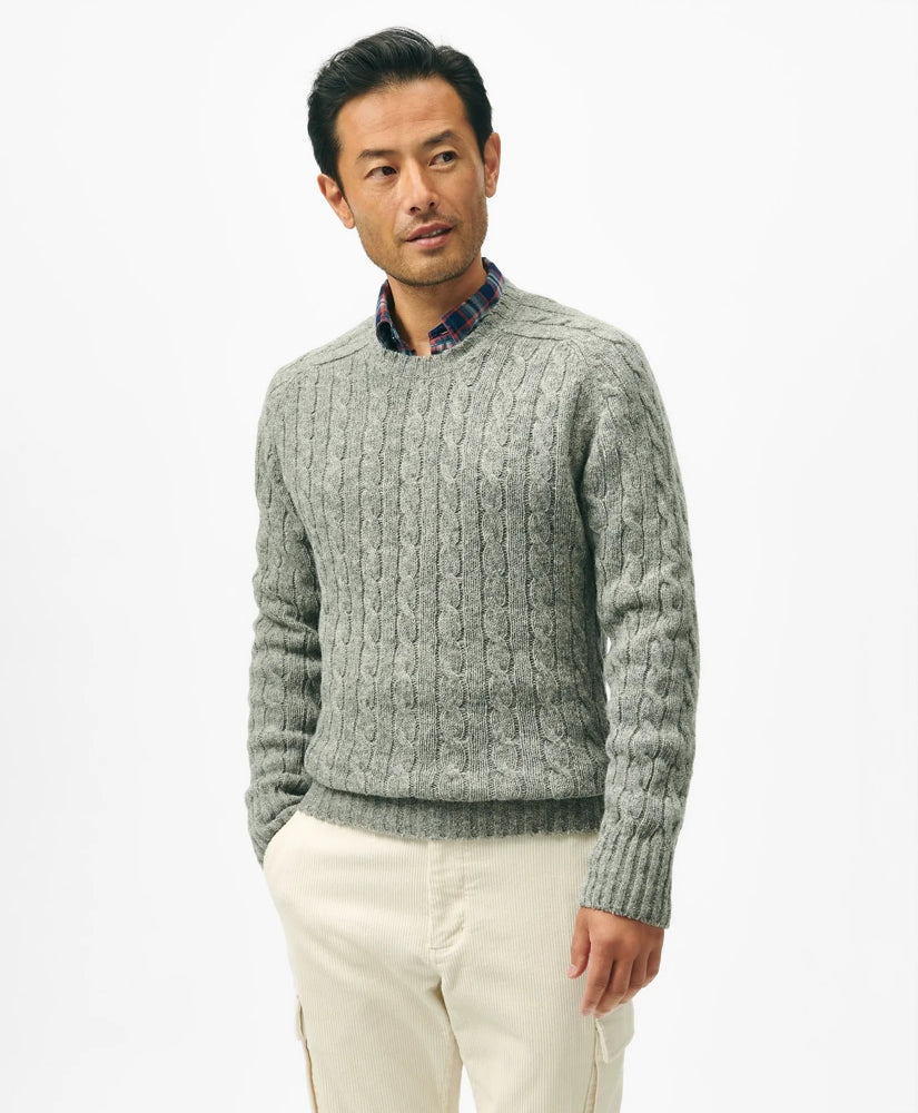 Cable Crewneck Sweater in Shetland Wool | Brooks Brothers