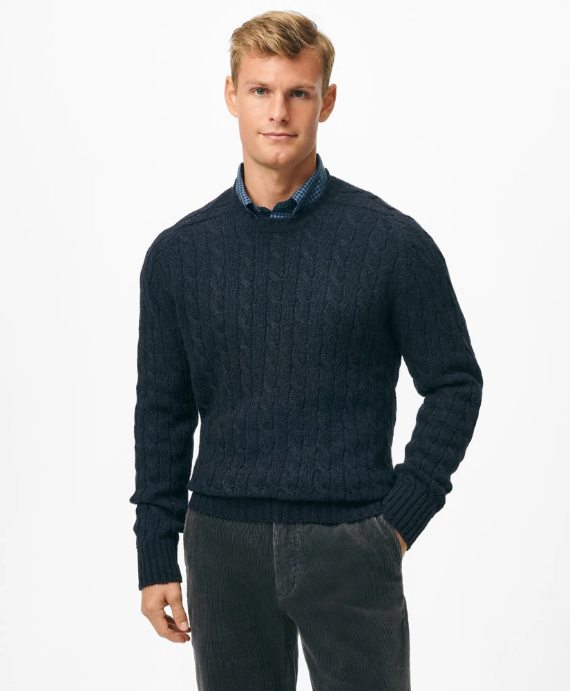 Cable Crewneck Sweater in Shetland Wool | Brooks Brothers