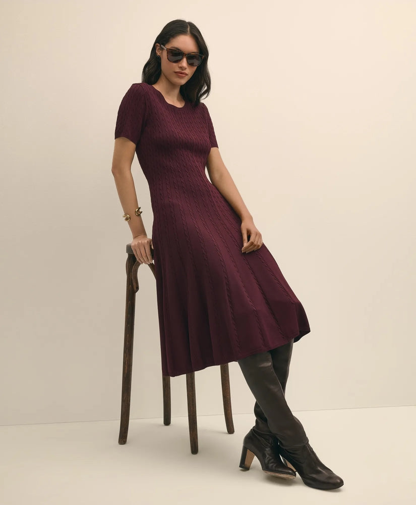 Cable-Knit Fit-and-Flare Sweater Dress | Brooks Brothers