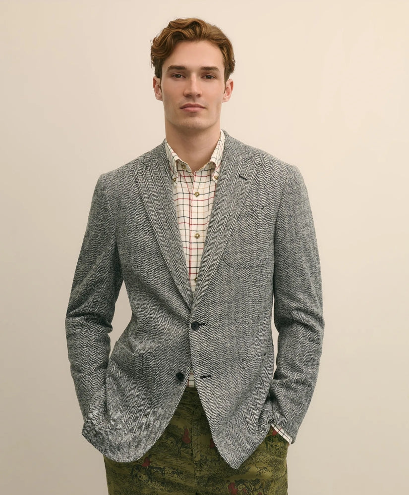 Classic Fit Herringbone Knit Sport Coat in Wool-Cotton | Brooks Brothers